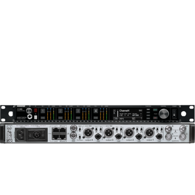 AD Четырехканальный приемник, модификация с разъемами питания DC, диапазон 470-636 МГц SHURE AD4Q-DC=-A