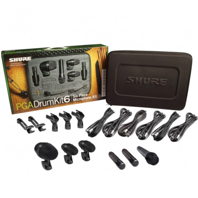 Набор микрофонов для ударных, включает 1 PGA52, 2 PGA56s, 1 PGA 57 и 2 PGA81s SHURE PGADRUMKIT6