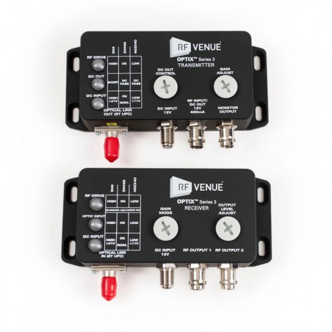Одноканальный приемо-передатчик радиосигнала до антенн через оптоволокно. Комплект: 2 приемника, 2 передатчика SHURE RFV-OPTX2-S3-E