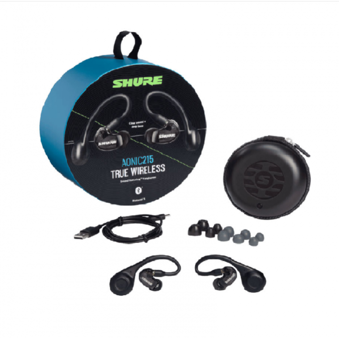 Беспроводные внутриканальные наушники SE215 с одним динамическим драйвером, поддержка Bluetooth 5, цвет чёрный, в комплекте набор втулок, зарядный чехол и кабель USB-C SHURE SE215-K-TW1-EFS
